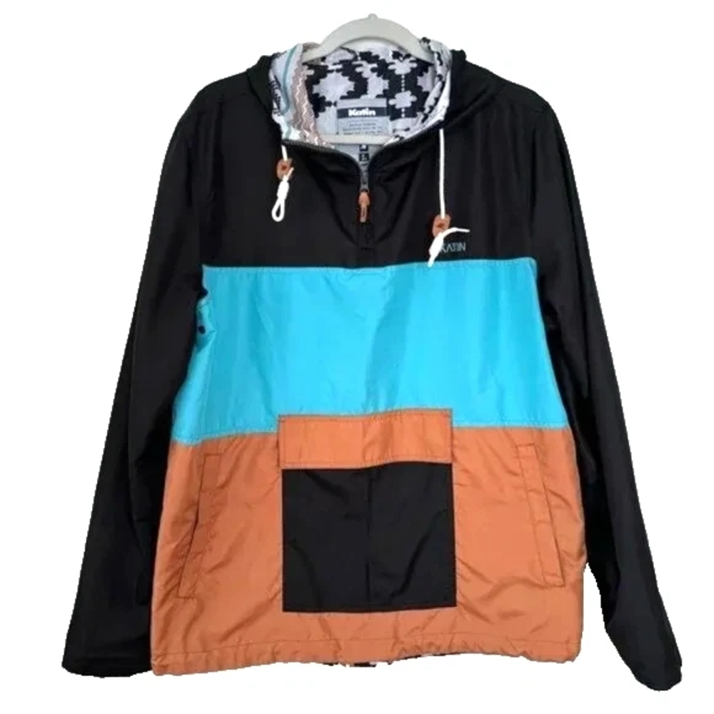 Katin Multi Color Block Hooded Pullover Anorak‎ Windbreaker Jacket Sz. XL